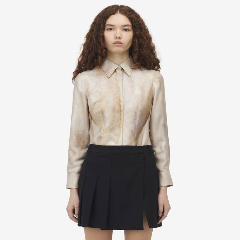 Alexander McQueen Women's White Sculpted Statue Shirt - 44 (Silk)